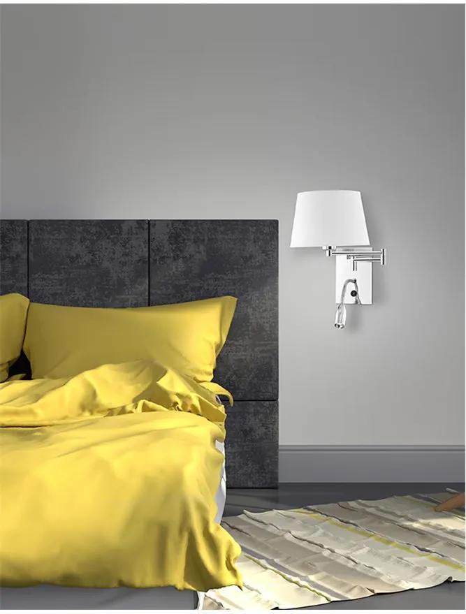 Aplică Wall Light Chrome &amp; White Fabric Lampshade LED 3W 3000k 180Lm E27 1x60W L:36 H1:17 H2:33cm