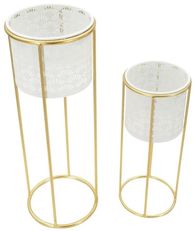 Set 2 suporturi pentru ghivece, alb / auriu, metal, Ø 17 cm / Ø 14 cm, Whity Mauro Ferreti