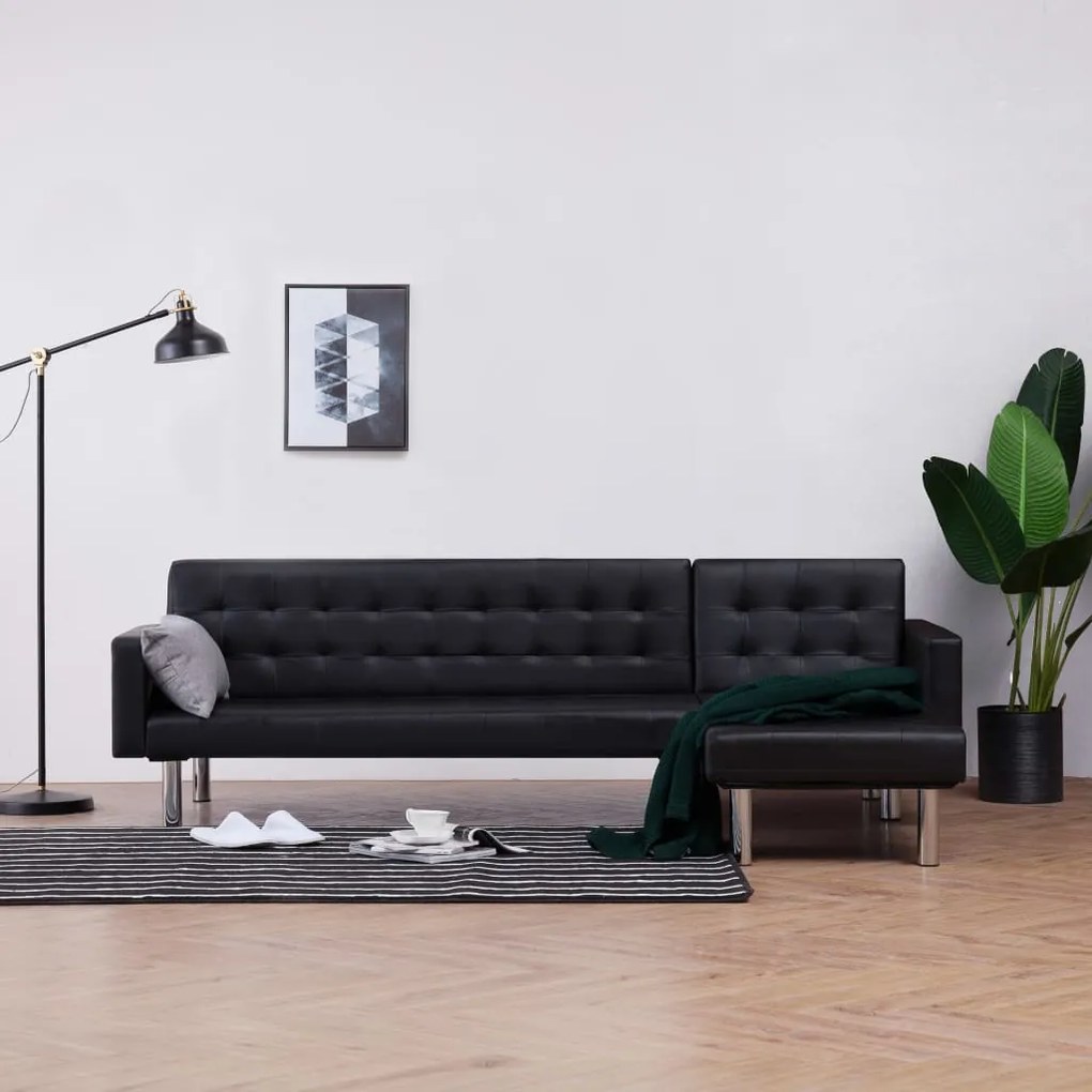 282229 vidaXL Canapea extensibilă în formă de L, negru, piele artificială