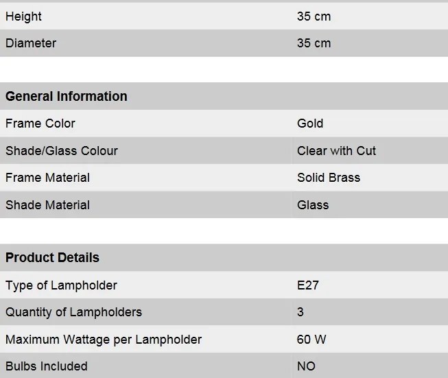 Plafoniera eleganta design LUX Budapest, auriu DLU 1441/3 gold/411 klar-Schliff OR