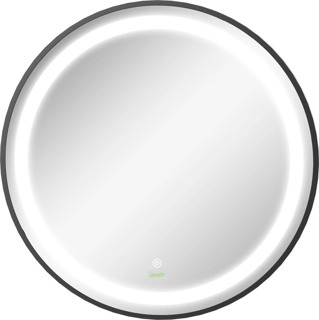 kleankin Oglindă de baie, iluminare LED, dimabilă, 3 culori de lumină, cadru metalic, Ø60 cm, Negru | Aosom Romania