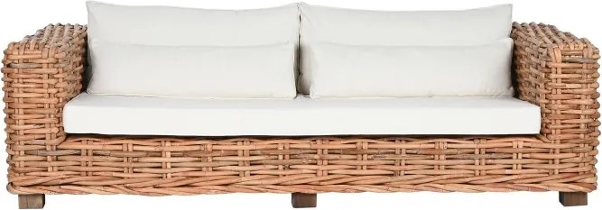 Set lounge exterior din rattan natural împletit, 4 piese cu canapea, 2 fotolii, măsuță și perne incluse, "Bahia"