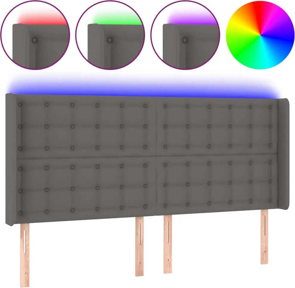 vidaXL Tăblie de pat cu LED, gri, 163x16x118/128 cm, piele ecologică