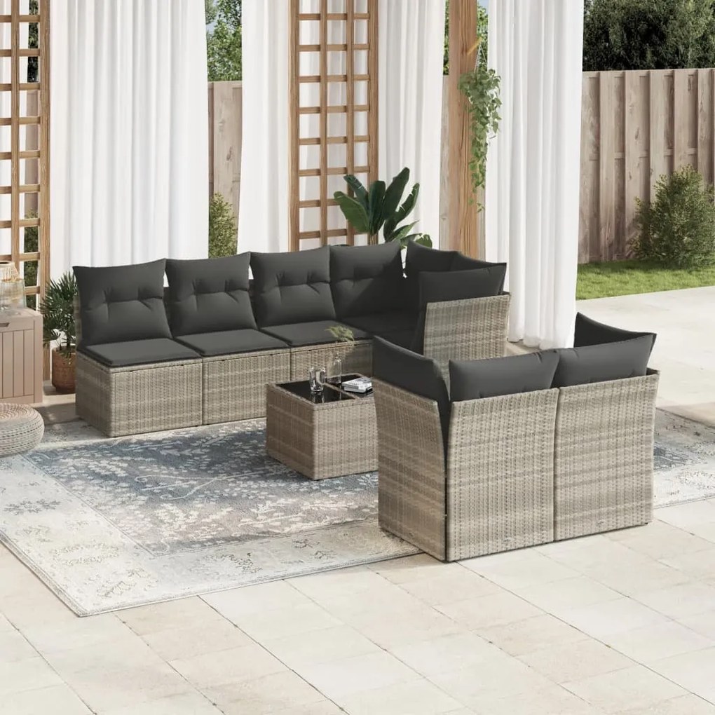 3249141 vidaXL Set mobilier de grădină cu perne, 8 piese gri deschis poliratan