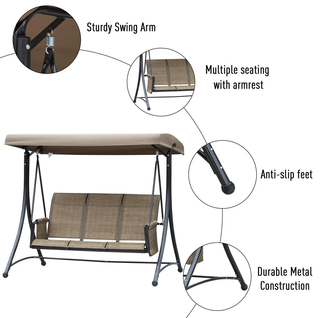 Balansoar de Gradina Outsunny cu 3 scaune Acoperis, Buzunare de depozitare | Aosom Romania