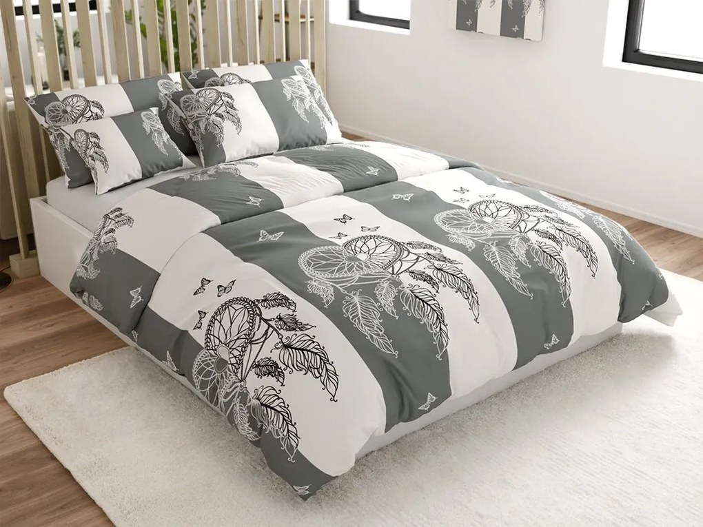 Lenjerie de pat creponata TIRSO POLY gri-alb Dimensiune lenjerie de pat: 70 x 90 cm | 140 x 200 cm