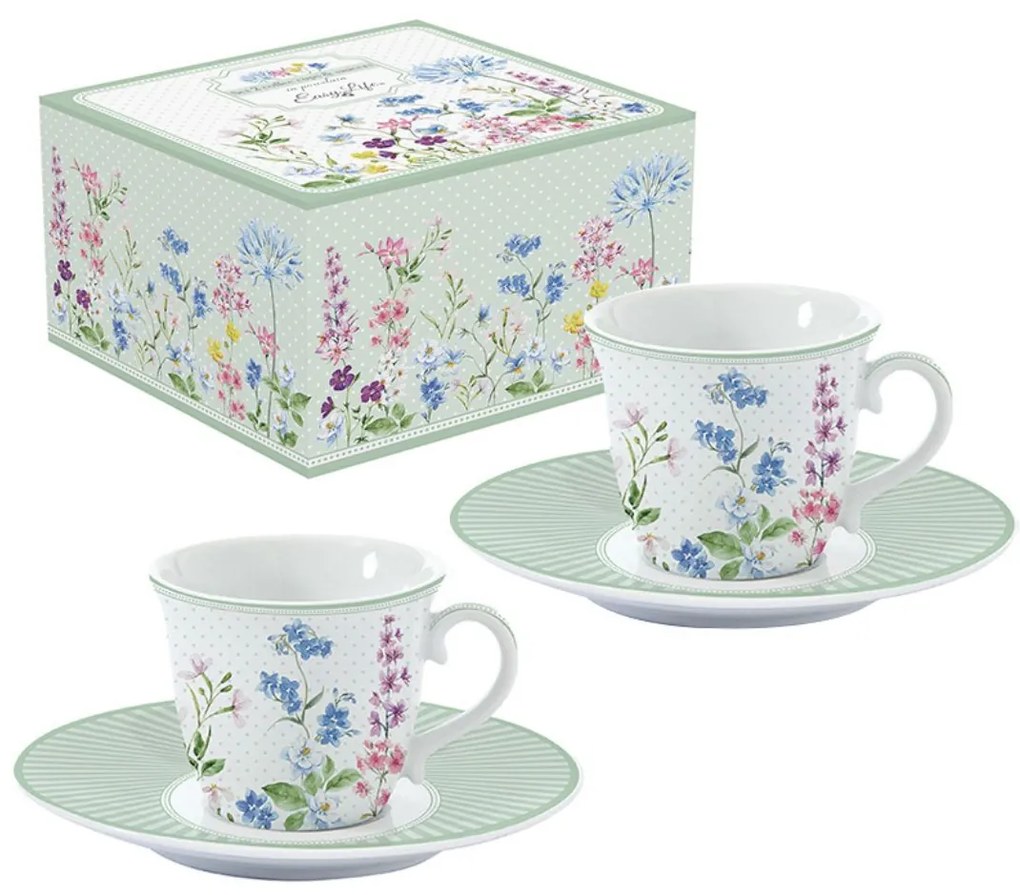 Set porțelan 2 cești și farfurii 80ml Floraison