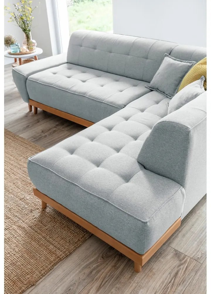 Colțar extensibil cu șezlong pe partea dreaptă Miuform Dazzling Daisy L, gri deschis