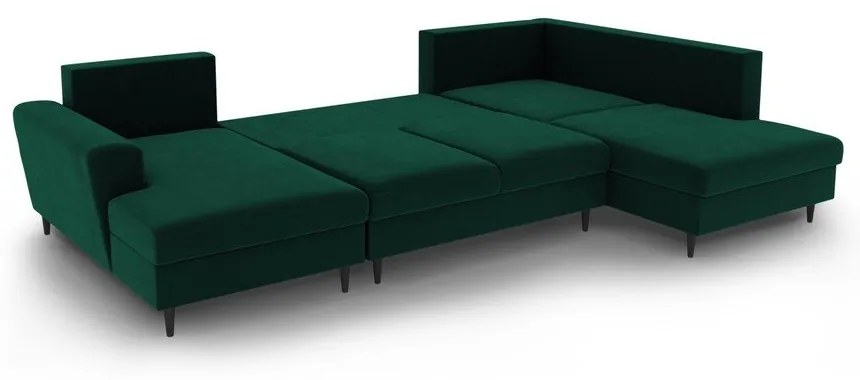 Colțar verde extensibil, cu spațiu de depozitare cu tapițerie din catifea (cu colț pe partea dreaptă-în formă de "U") Kyoto – Cosmopolitan Design