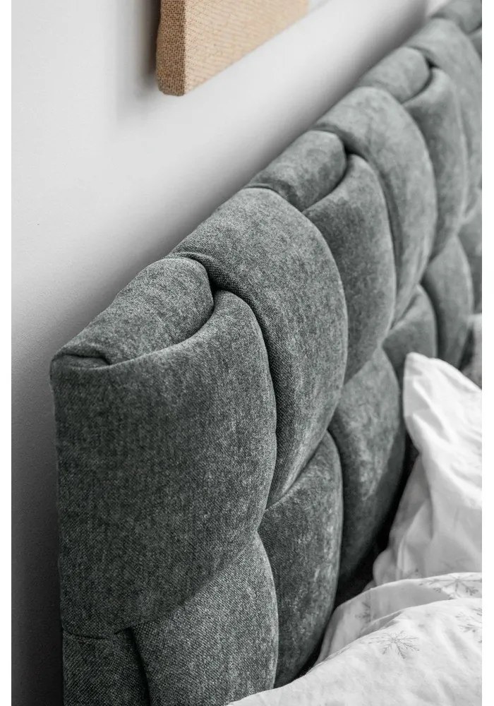 Pat matrimonial verde deschis tapițat cu somieră 180x200 cm Eve – Miuform