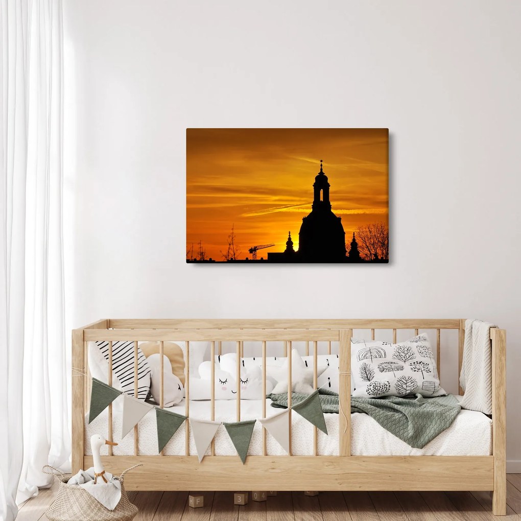 Tablou cu biserică în apus de soare (90x60 cm)