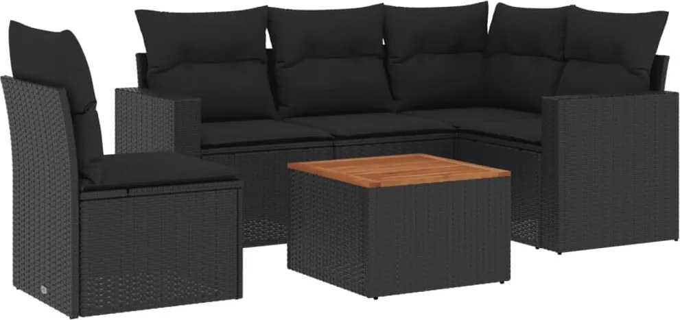 vidaXL Set mobilier de grădină cu perne, 6 piese, negru, poliratan