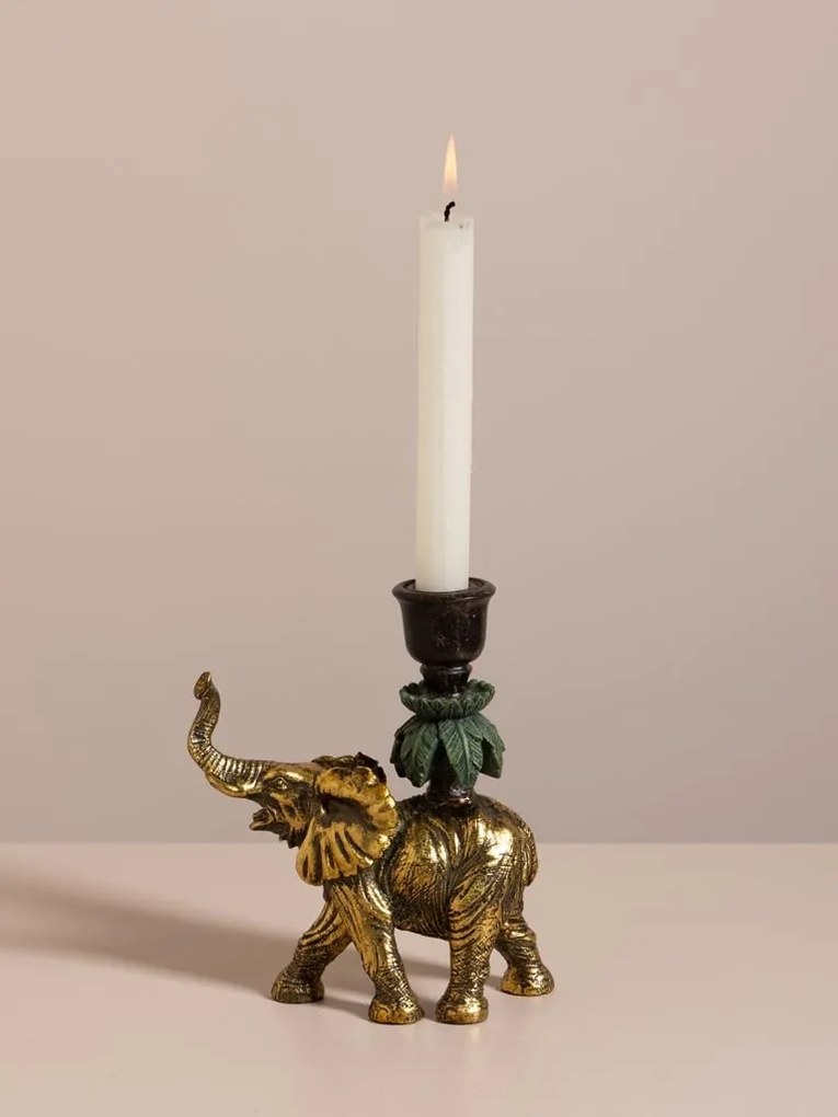 Suport lumanare din polirășină, „Golden Elephant”