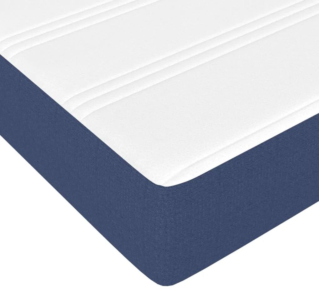 Pat continental cu saltea, albastru, 140x200cm, material textil Albastru, 35 cm, 140 x 200 cm
