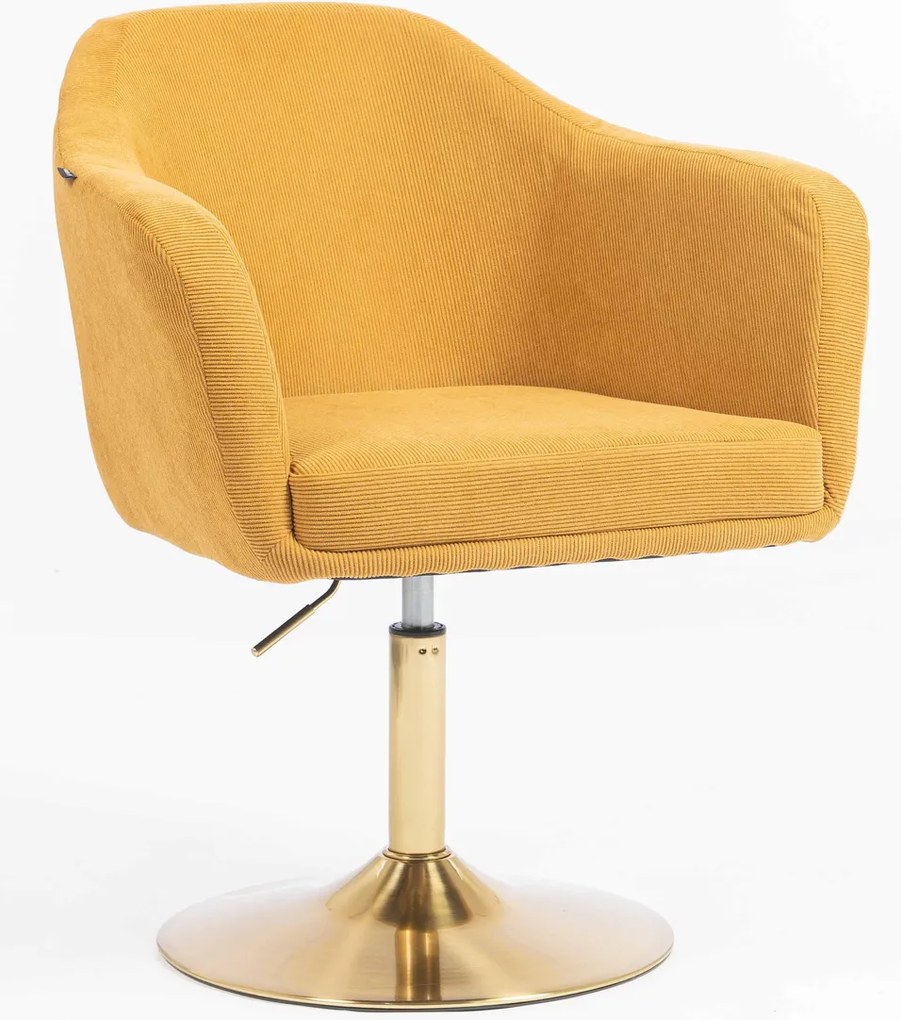 HR832N Scaun Catifea Reiată Premium culoare Curry Galben cu Bază Aurie
