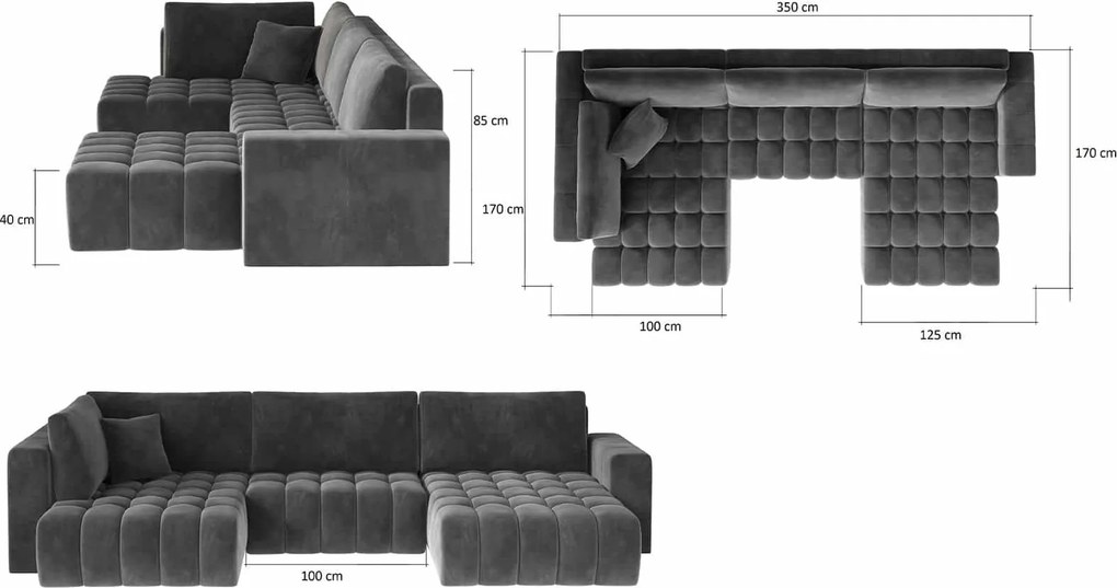 Colțar lemn masiv Formă U Extensibil Bonnie 350x170cm Personalizabil - Flores 05, Dreapta