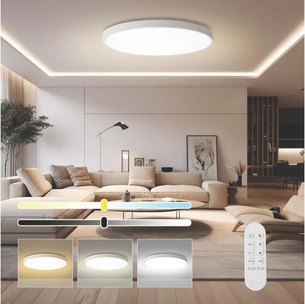 Immax NEO 07316L-LED Plafonieră dimabilă SEMPLICI 128W/230V Ø100 cm Wi-Fi Tuya albă + telecomandă