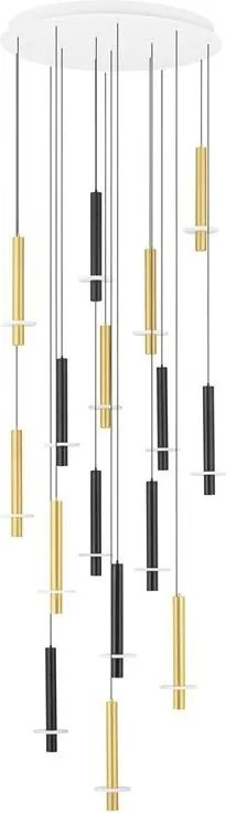 Lustra cu 16 Pendule tub subtire aluminiu auriu si negru LED NOEMI
