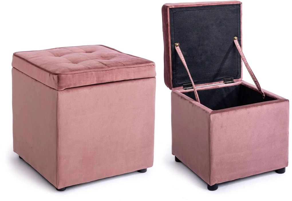 Set 2 pufi din catifea roz cu capac Bellville Blush Velvet Set2Pouf | PRIMERA COLLECTION