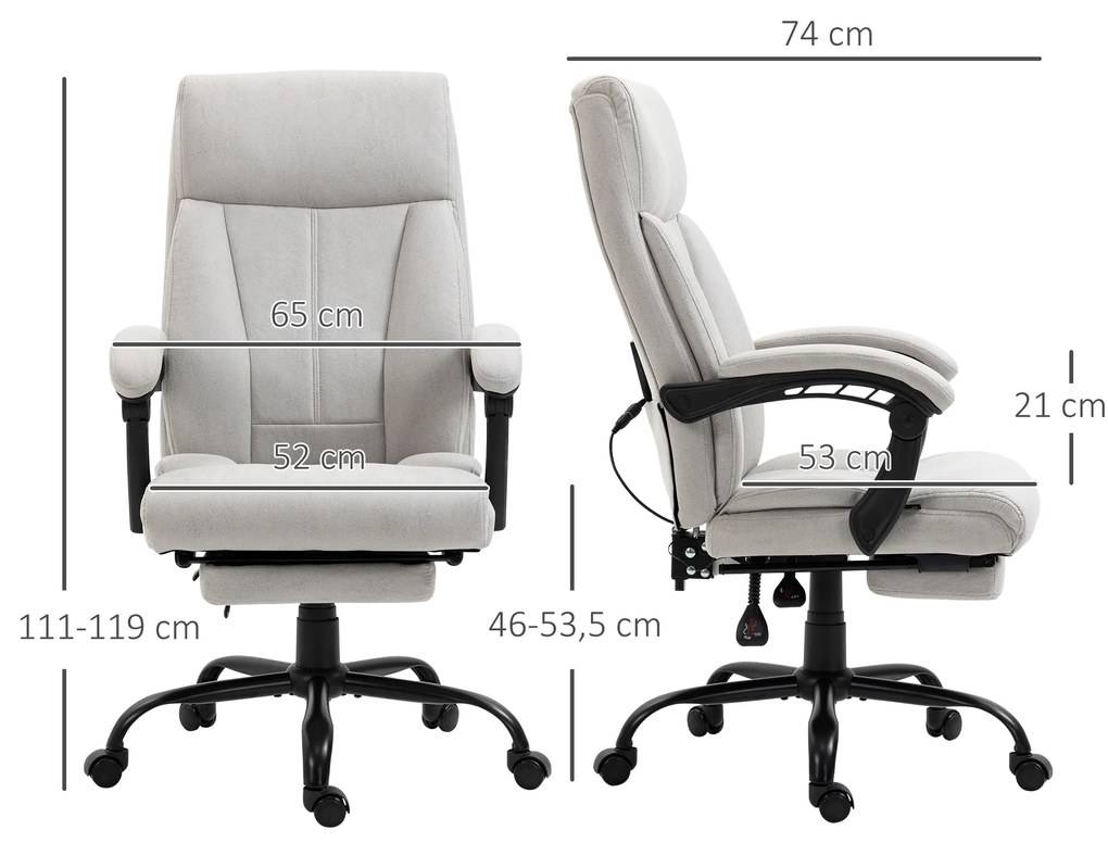Vinsetto Scaun de birou cu masaj, Scaun de calculator, Incalzire la nivelul lombar, Functie de inclinare, Gri deschis | Aosom Romania