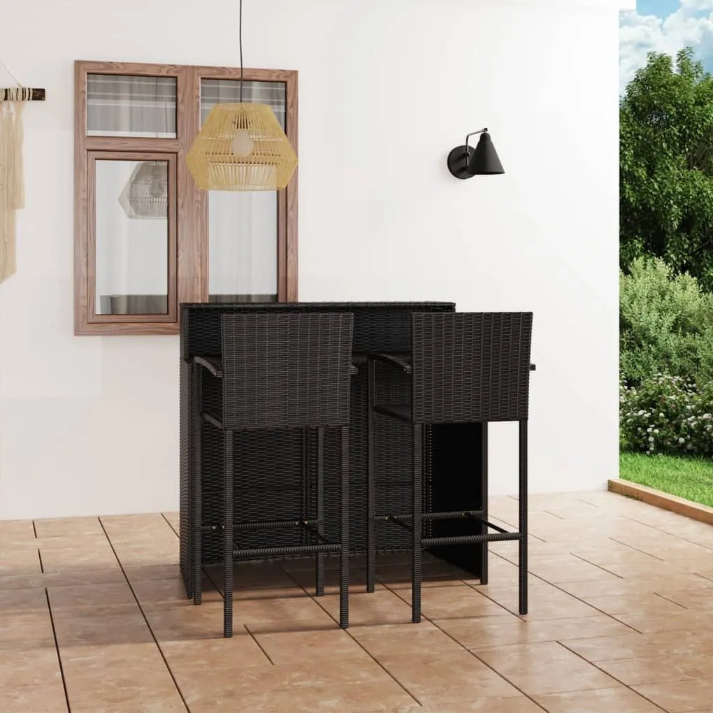 3064886 vidaXL Set mobilier bar de grădină, 3 piese, negru