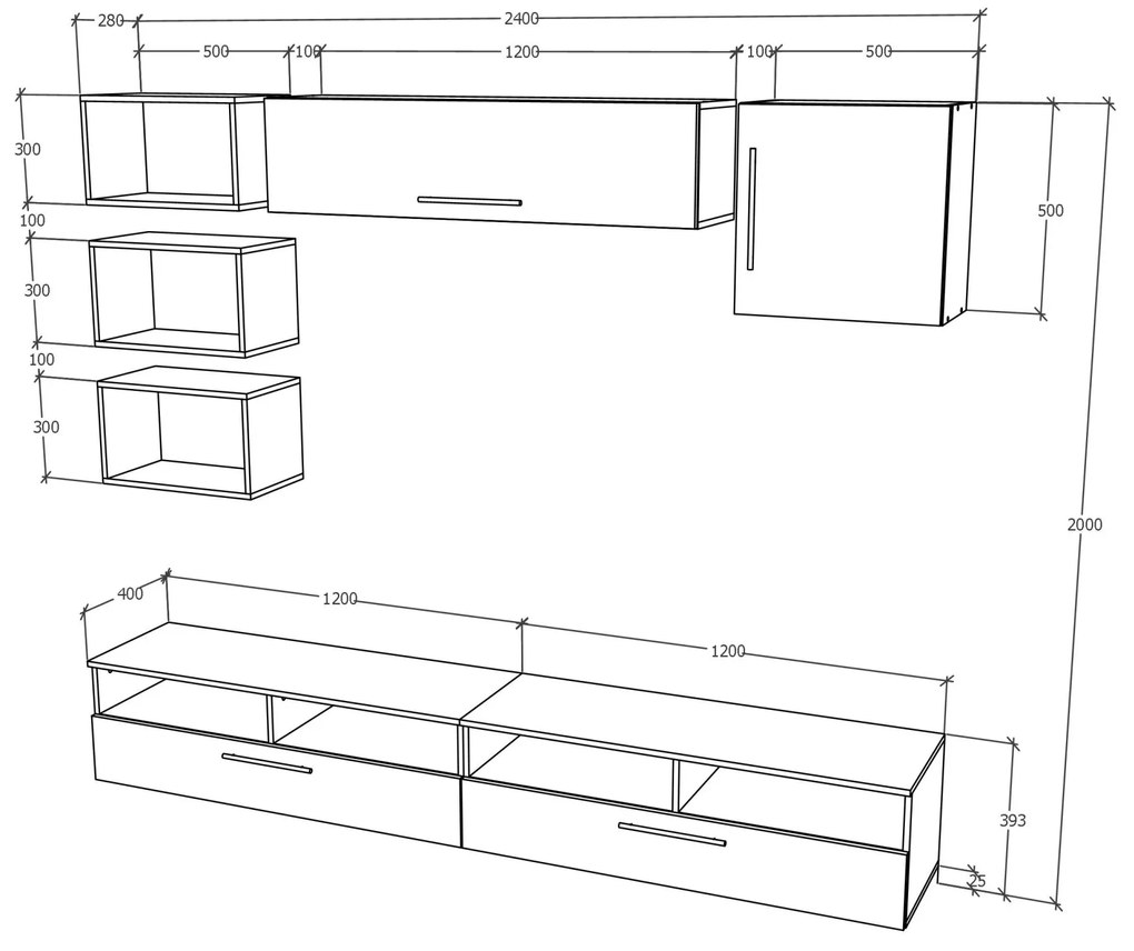 Living haaus Haga V18, Antracit/Stejar Wotan, L 240 cm