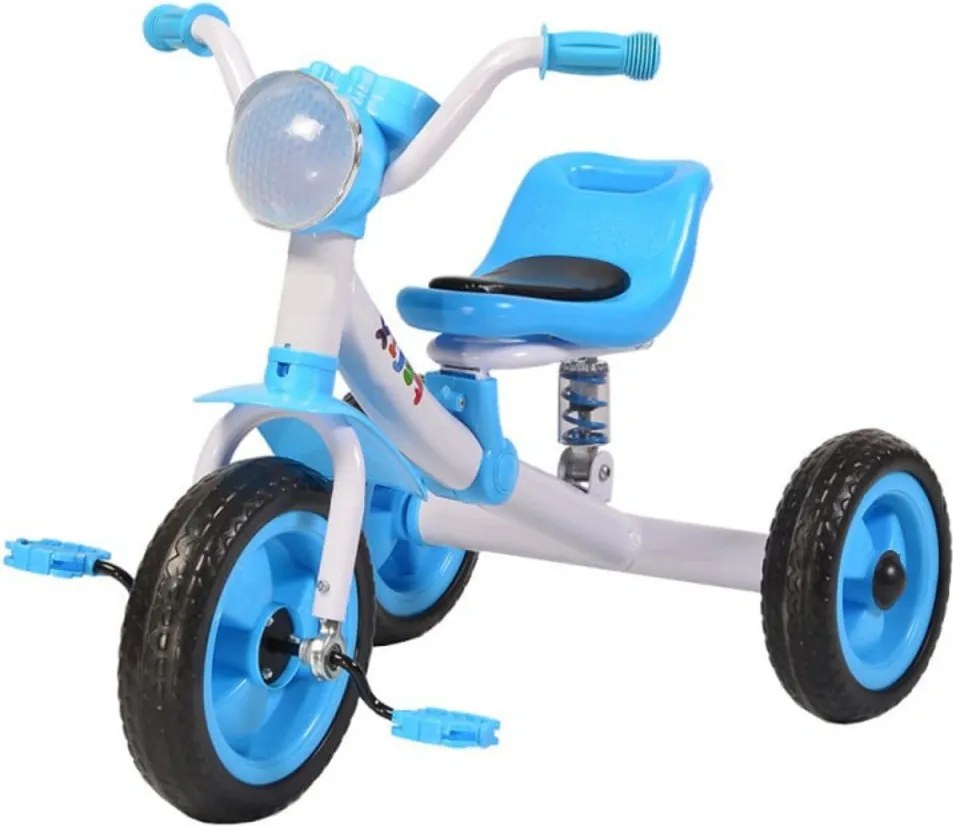 Tricicleta cu pedale NOVOKIDS™ Felix Trike ,Cu melodii si lumini, Max 20 kg, Suspensie spate, Roti din cauciuc EVA, Cadru metalic, Albastru