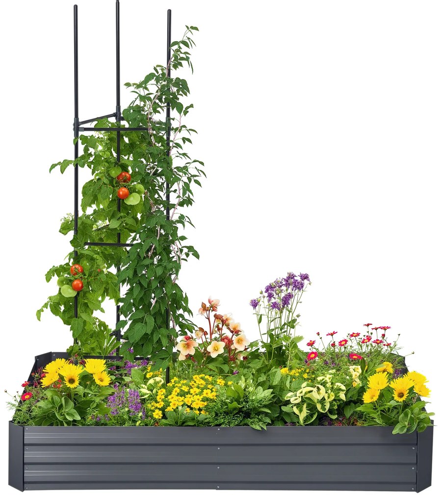 Outsunny Pat de grădină jardinieră rectangular din metal cu tuteuri pentru roșii și plante cățărătoare 180 x 90 x 29,5 cm | Aosom Romania