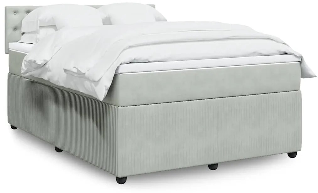 vidaXL Pat box spring cu saltea, gri deschis, 160x200 cm, catifea