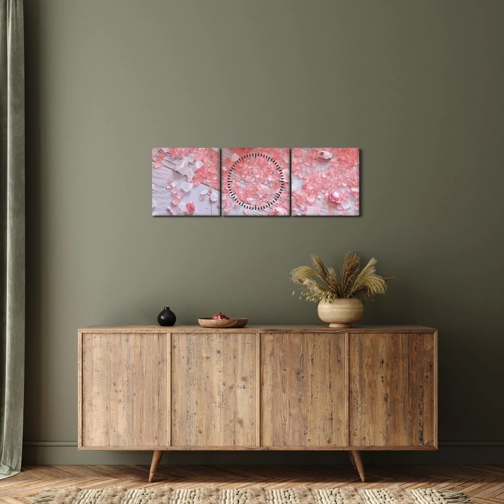 Tablou - Atmosfera de litoral în nuanțe roz (cu ceas) (90x30 cm)