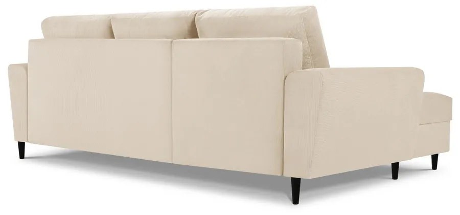 Colțar bej extensibil, cu spațiu de depozitare cu tapițerie din catifea reiată (cu colț pe partea stângă, cu șezlong) Kyoto – Cosmopolitan Design