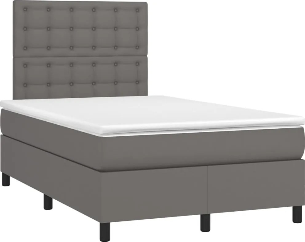 vidaXL Pat box spring cu saltea, gri, 120x190 cm, piele ecologică