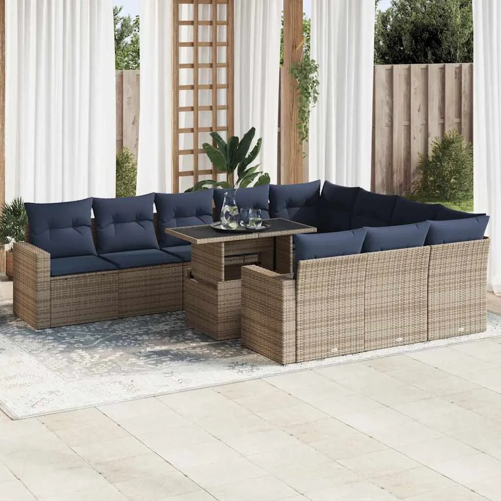 vidaXL Set canapele grădină cu perne 11 piese, gri, poliratan/acacia