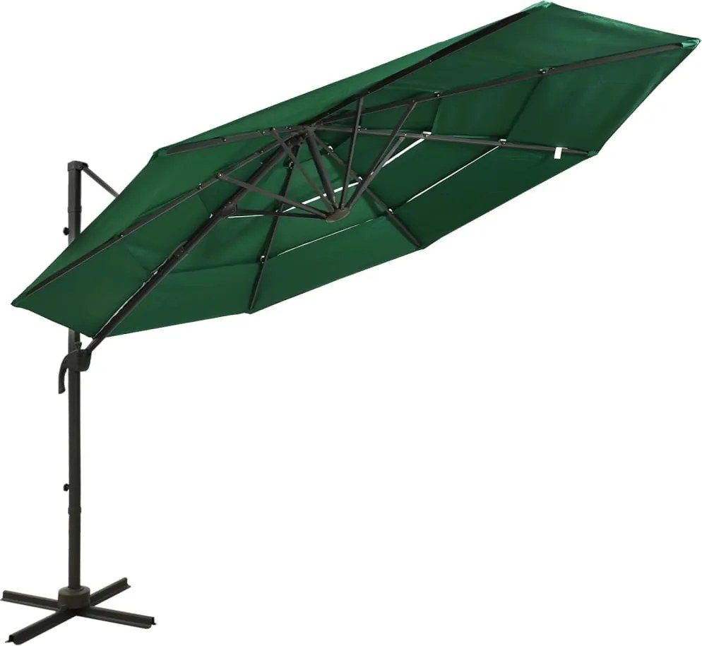 vidaXL Umbrelă de soare 4 niveluri, stâlp din aluminiu, verde, 3x3 m