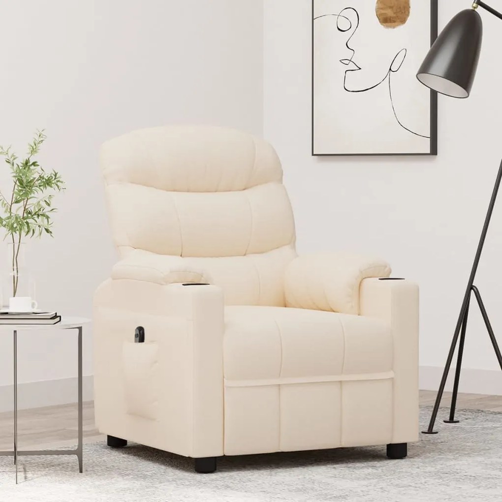 vidaXL Fotoliu rabatabil electric, crem, material textil