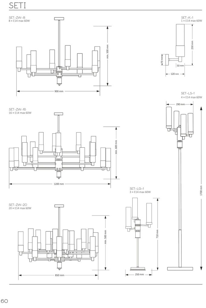Candelabru modern realizat manual din alama Seti 20L