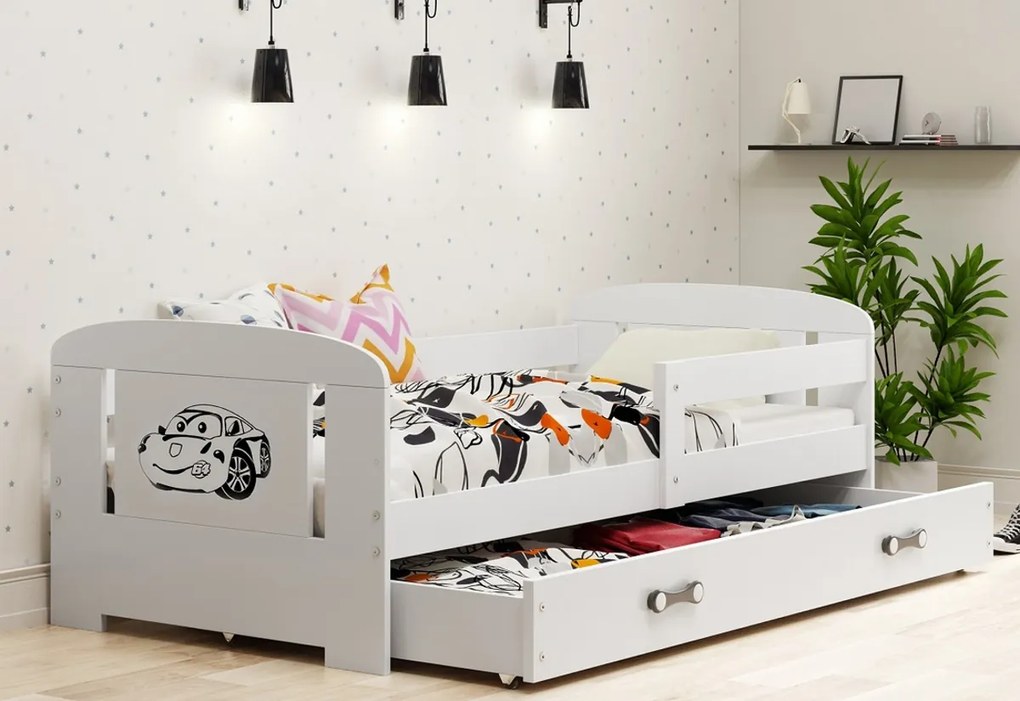Supermobel Pat pentru copii FILIP P1S P1 + SD + saltea + somieră GRATIS, 80x160 cm, alb/auto