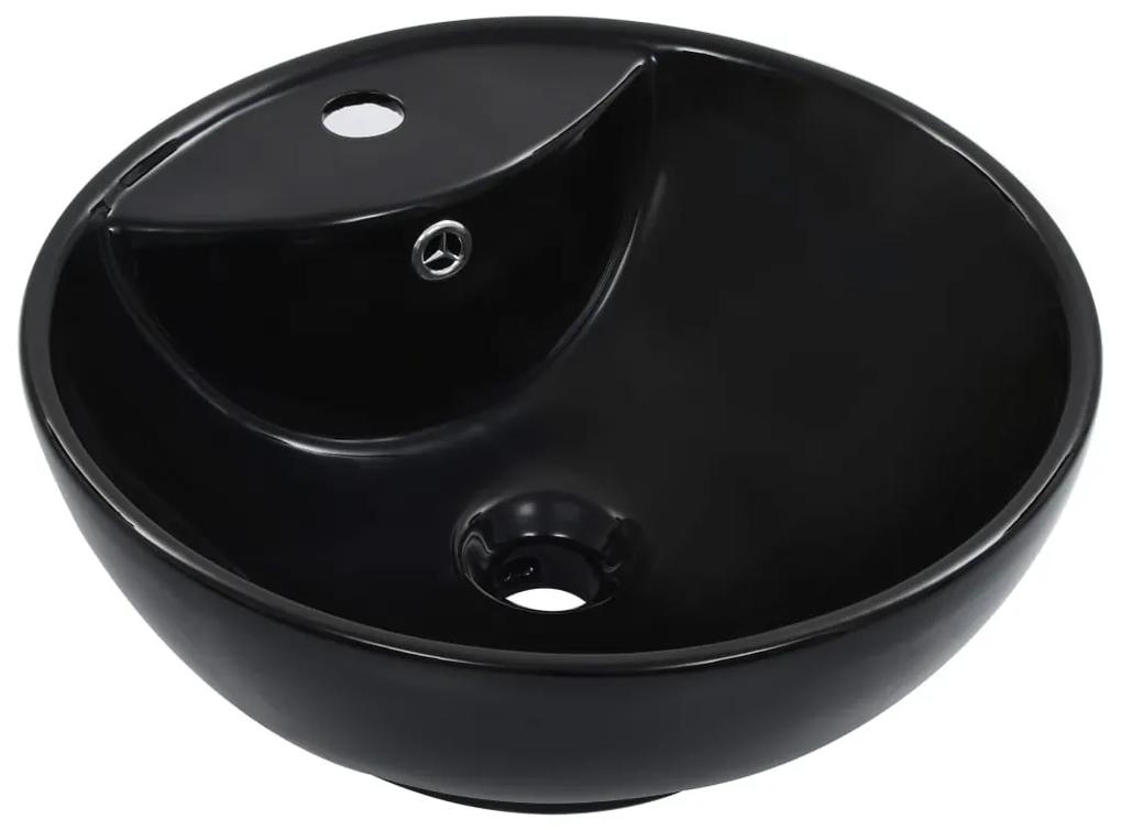 vidaXL Chiuvetă cu preaplin, negru, 46,5 x 18 cm, ceramică