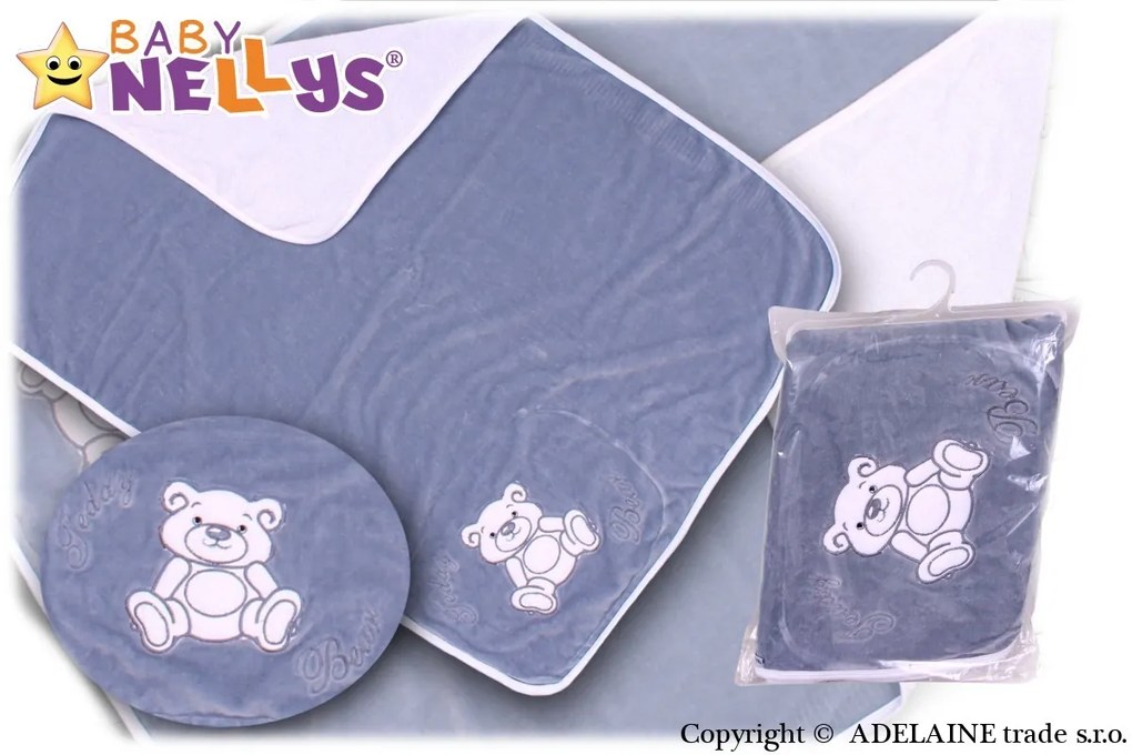 Baby Nellys Pătură / velur - ursuleț - crem - gri