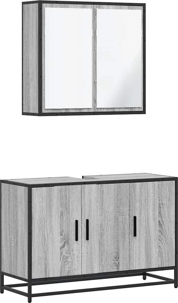 vidaXL Set mobilier de baie, 2 piese, gri sonoma, lemn prelucrat