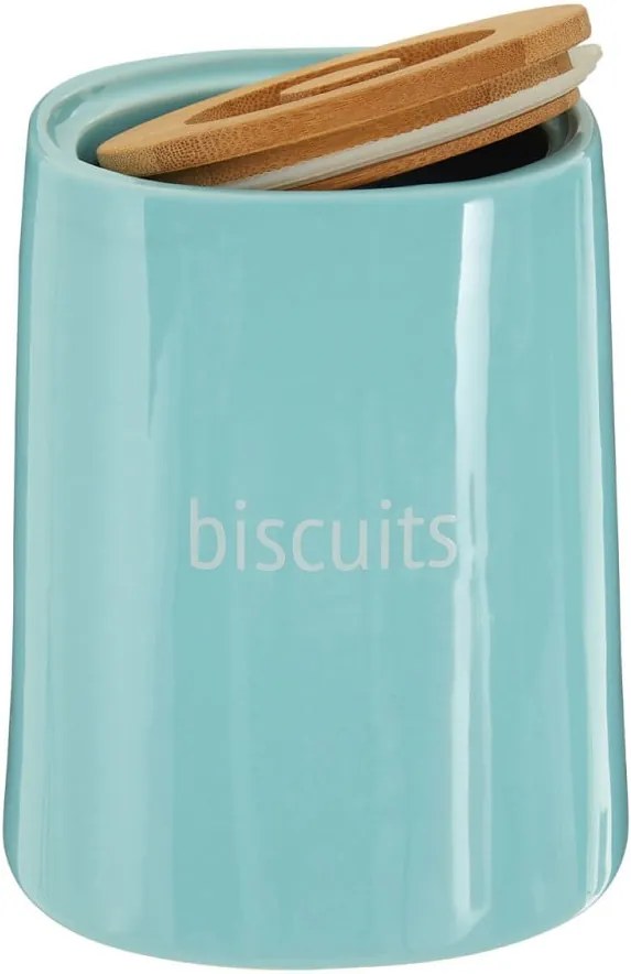 Recipient pentru biscuiți cu capac din lemn de bambus Premier Housewares Fletcher, 1,5 l, albastru