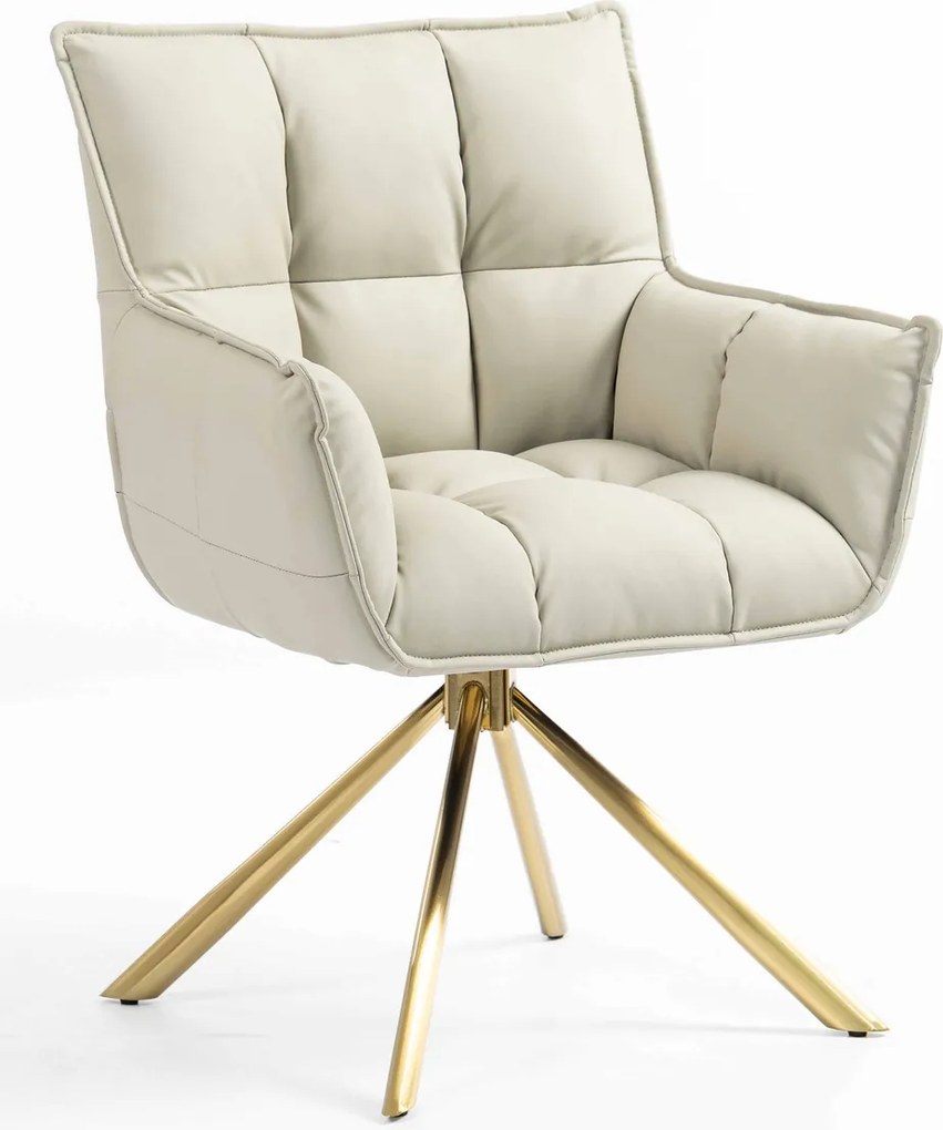 HR560 BAZĂ STEA Scaun Ecru Piele Ecologica Premium Soft cu Bază Aurie