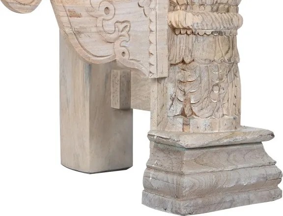 Consolă hol sculptată din lemn de mango, natur, cu coloane, friză cu dentili și panouri cu rozete, 91 x 182 x 54 cm, „Emperia”
