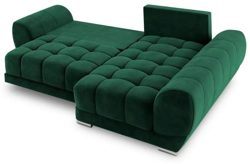 Colțar extensibil cu tapițerie de catifea și șezlong pe partea dreaptă Windsor & Co Sofas Nuage, verde smarald