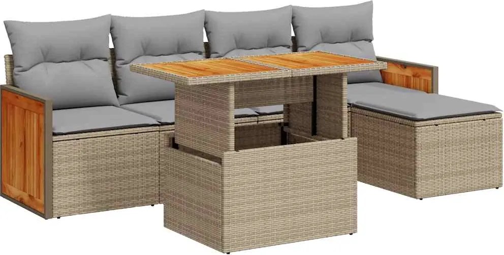 vidaXL Set canapele grădină cu perne 6 piese bej poliratan/lemn acacia