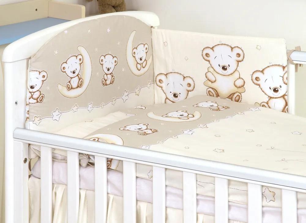 Set lenjerie din bumbac cu protectie laterala, pentru pat bebelusi 120x60 cm Teddy Bear Cream