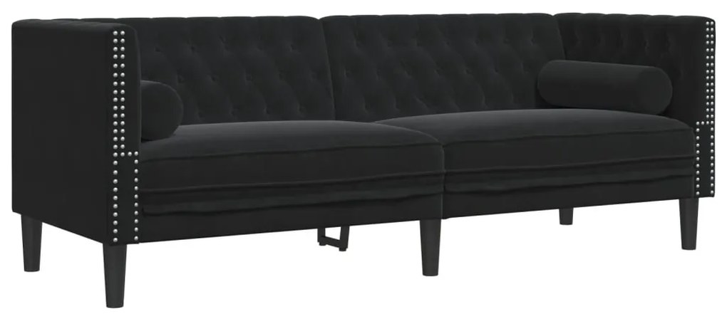 372698 vidaXL Canapea Chesterfield cu pernuțe/3 locuri, negru, catifea