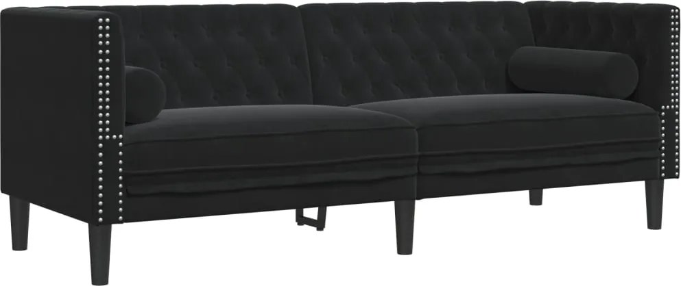 vidaXL Canapea Chesterfield cu pernuțe/3 locuri, negru, catifea