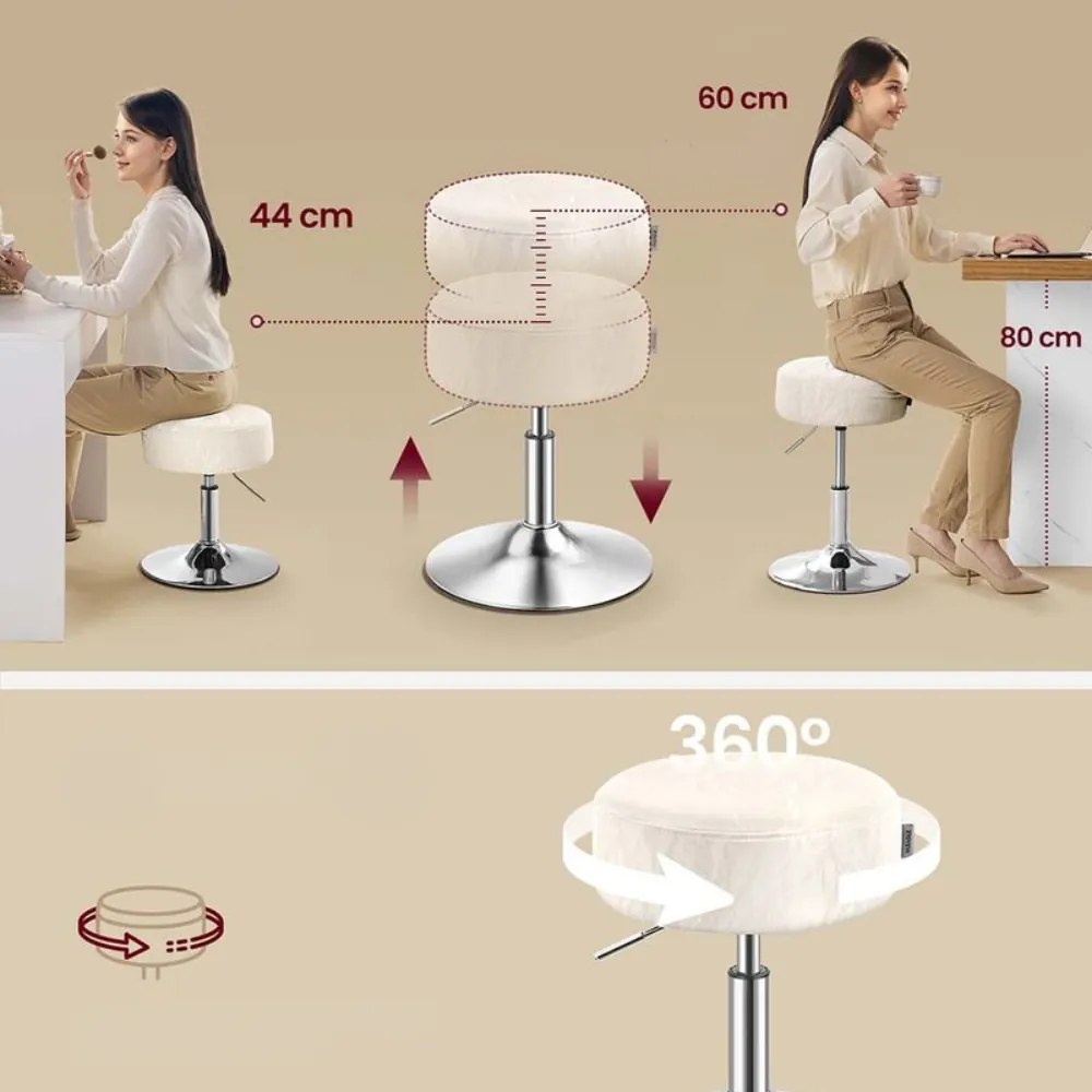 Scaun reglabil pe înălțime AURA pentru măsuța de toaletă, Ø35cm, crem Vasagle