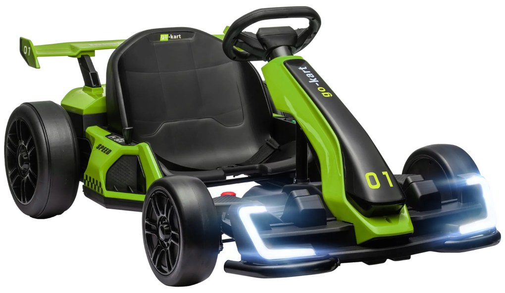 HOMCOM Go Kart Electric pentru Copii cu Scaun Reglabil, 2 Motoare, Claxon, Lumini și Muzică, 120x76x53,5 cm, Verde | Aosom Romania